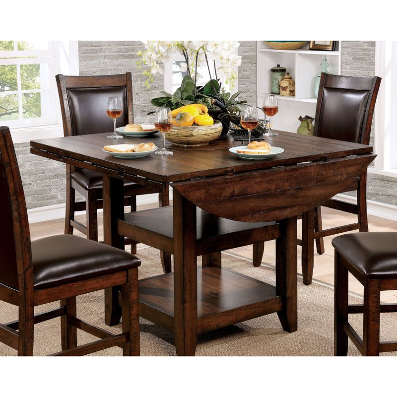 Furniture of America Grover Rustic Plank Style Brown Cherry Counter Height Table with Drop Leaf Lazy Susan - Brown Cherry
