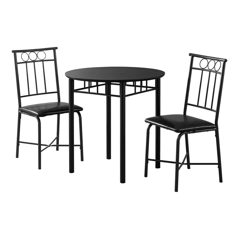 Dining Table Set/ 3pcs Set/ Small/ 30" Round/ Kitchen/ Metal/ Laminate/ Black/ Contemporary/ Modern