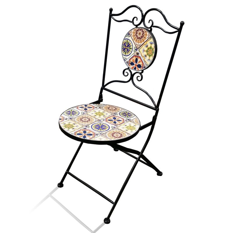 Alpine Mediterranean Tile Patio Bistro Set with Table and Chairs - White
