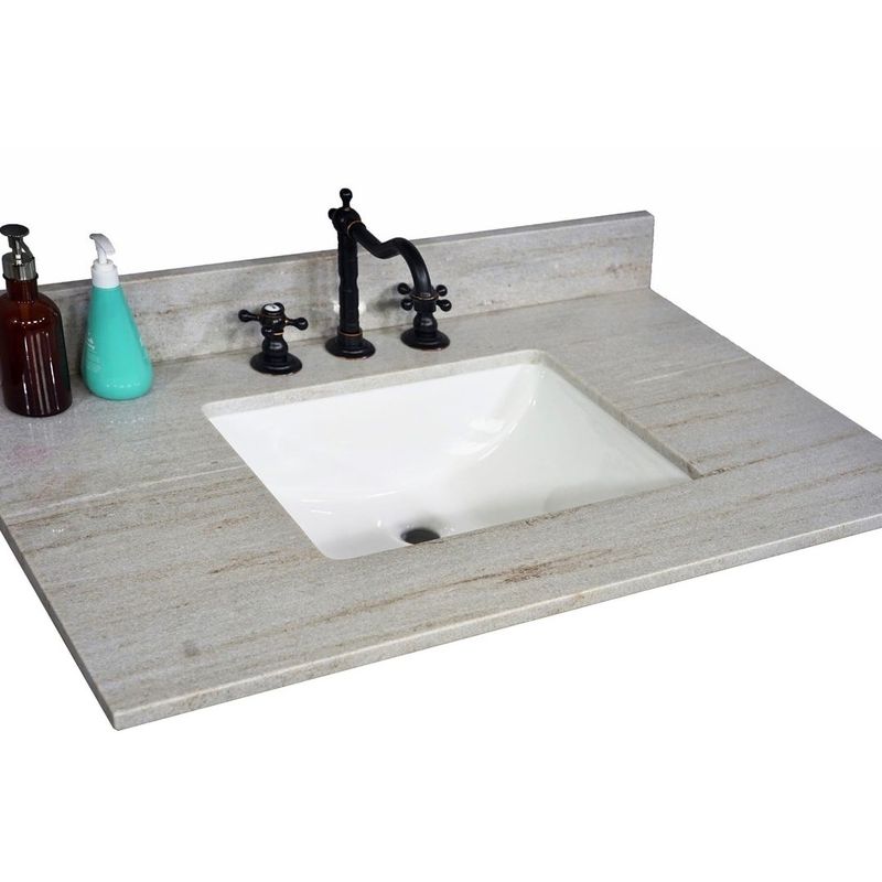 36"Rustic Solid Fir Single Sink Iron Frame Vanity in Brown-Driftwood Finish with Marble Top-No Faucet - Oval - Carrara White Marble Top