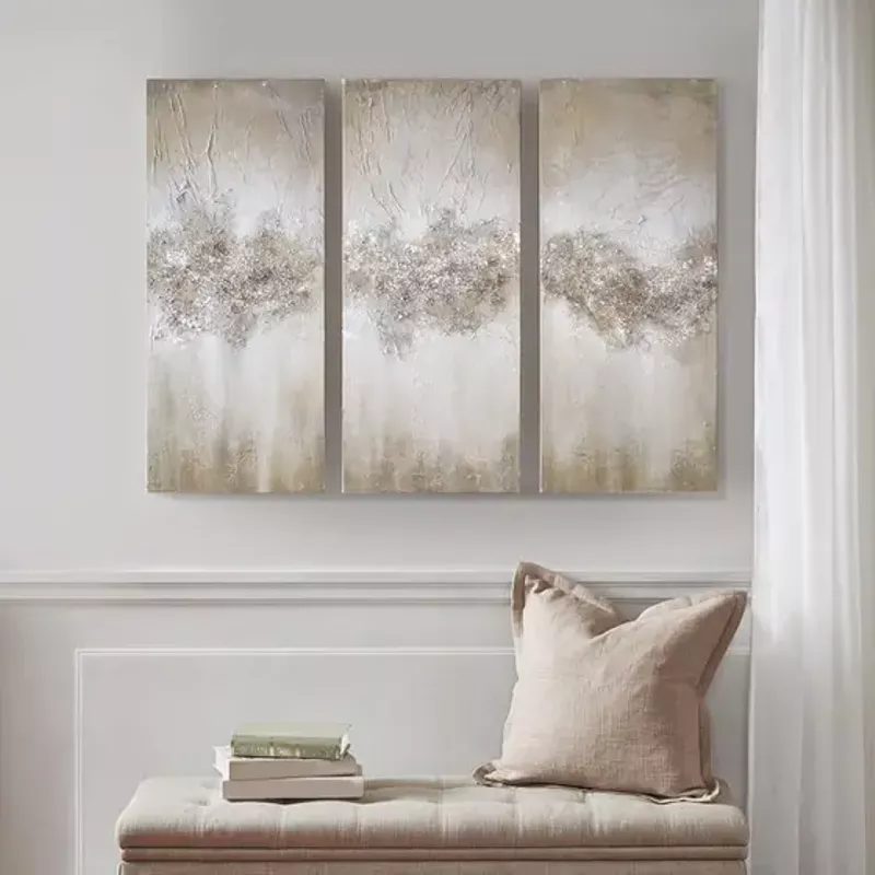 Taupe Luminous Heavily Embellished 3-piece Canvas Wall Art Set