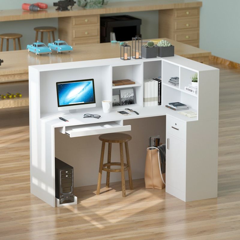 L-Shape Wood Reception Desk Office Computer Desk - White