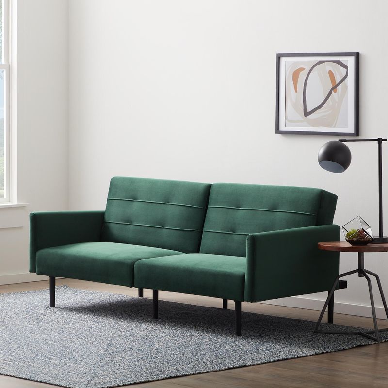 Lucid Comfort Collection Futon Sofa Bed with Buttonless Tufting - Green Velvet