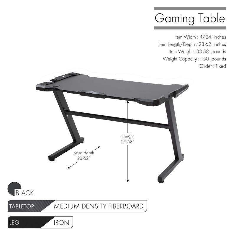 Quico Gaming Desk, Carbon Fiber Top and Z-shaped Iron Legs - Black
