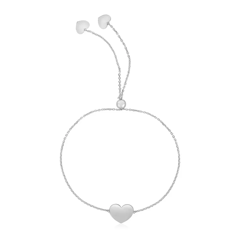 14k White Gold Adjustable Heart Bracelet (9.25 Inch)