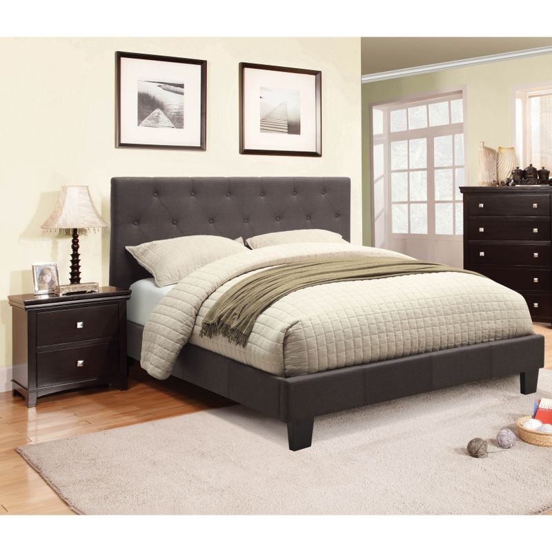 Perdella Contemporary Grey Fabric Low Profile 2-Piece Tufted Platform Bedroom Set by Furniture of America - Eastern King