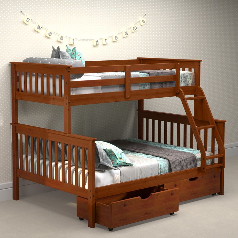 Twin over Full Mission Bunk Bed with Drawers or Twin Trundle - With Twin Trundle - Full