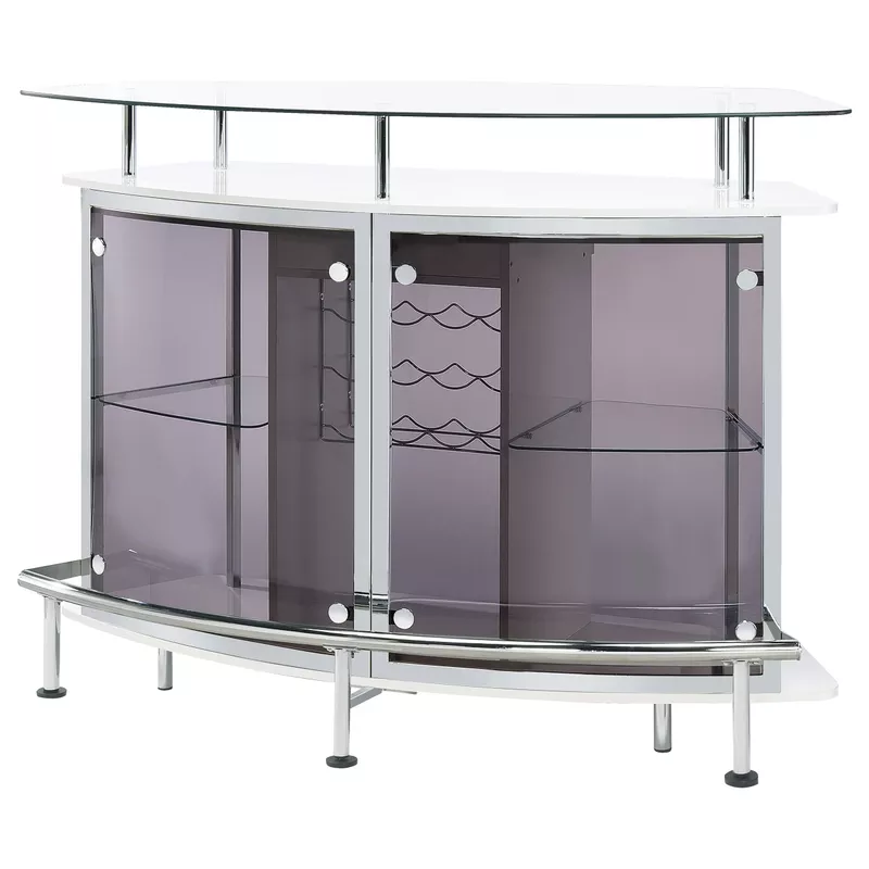 Gideon Crescent Shaped Glass Top Bar Unit with Drawer