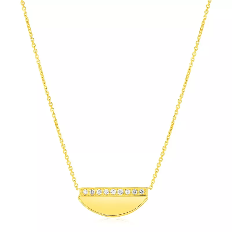 14K Yellow Gold Half Moon Necklace with Diamonds (18 Inch)