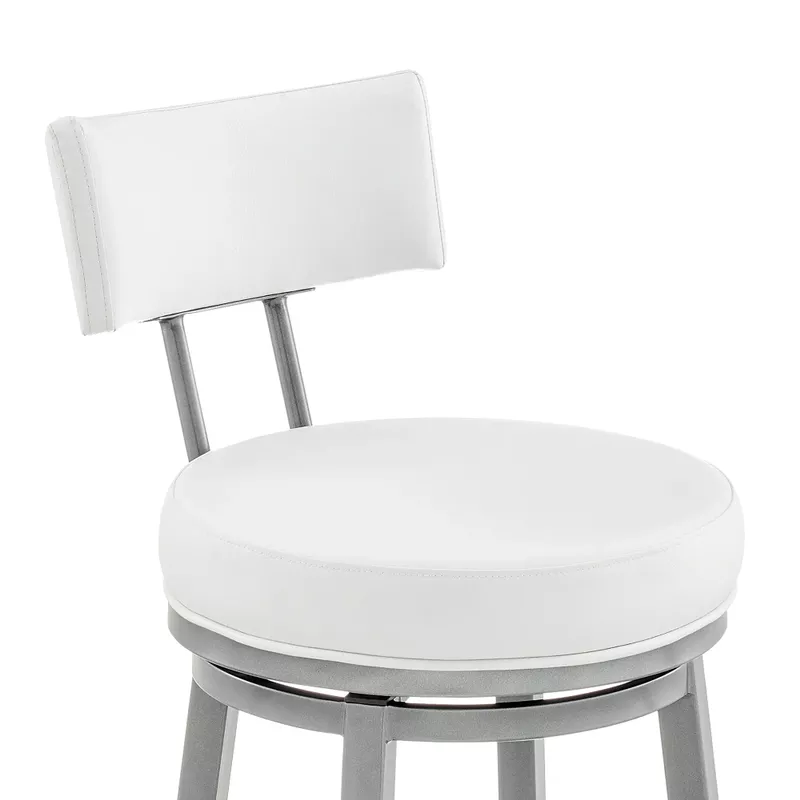Dalza 30" Swivel Bar Stool in Cloud Finish with White Faux Leather