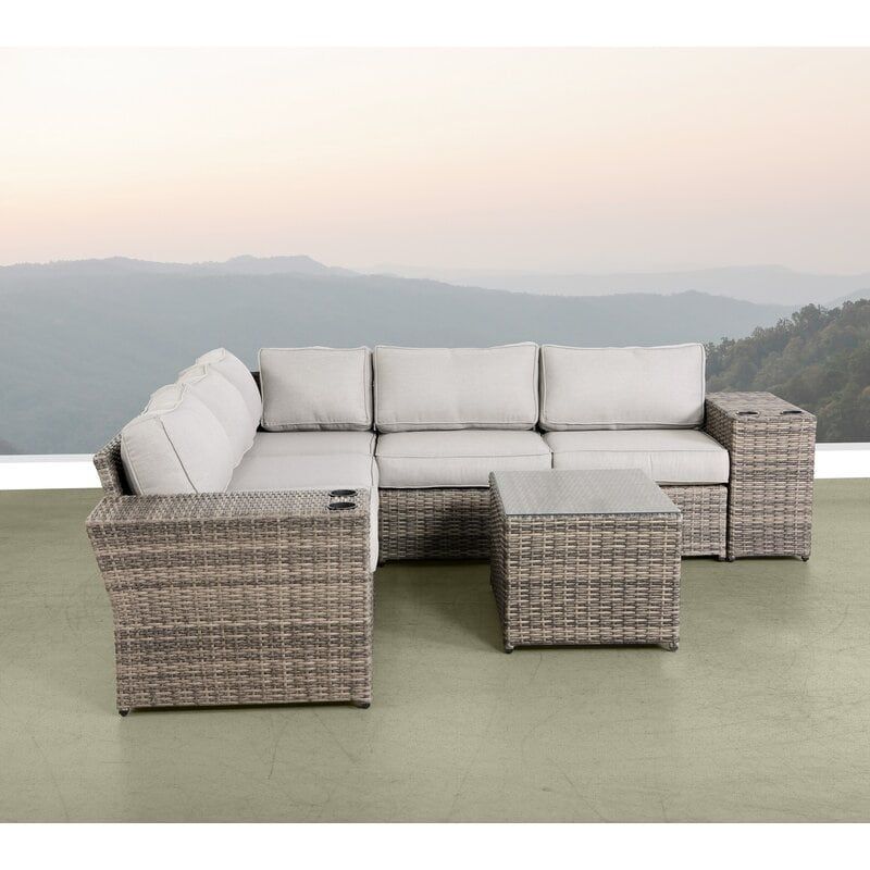 Rent to own LSI 8 Piece Rattan Sectional Seating Group with Cushions Mixed Grey
