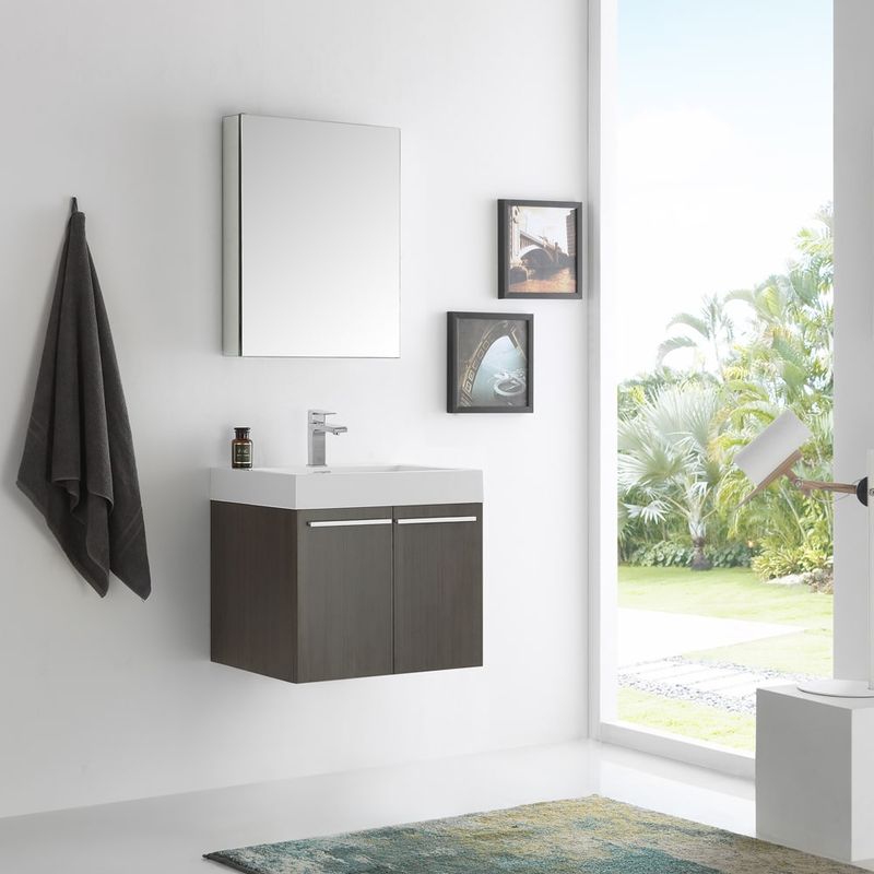 Fresca Alto Grey Oak 23-inch Wall-hung Modern Bathroom Vanity with Medicine Cabinet - Alto 23" Gray Oak Wall Hung Bathroom Vanity