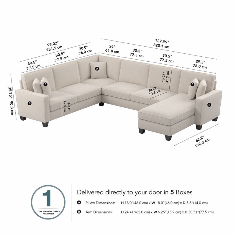 Stockton 128W U Shaped Couch with Reversible Chaise by Bush Furniture - Light Gray Microsuede Fabric