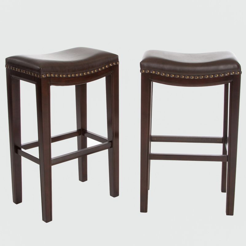 Avondale Brown Bonded Leather Backless Bar Stool (Set of 2) by Christopher Knight Home - Brown