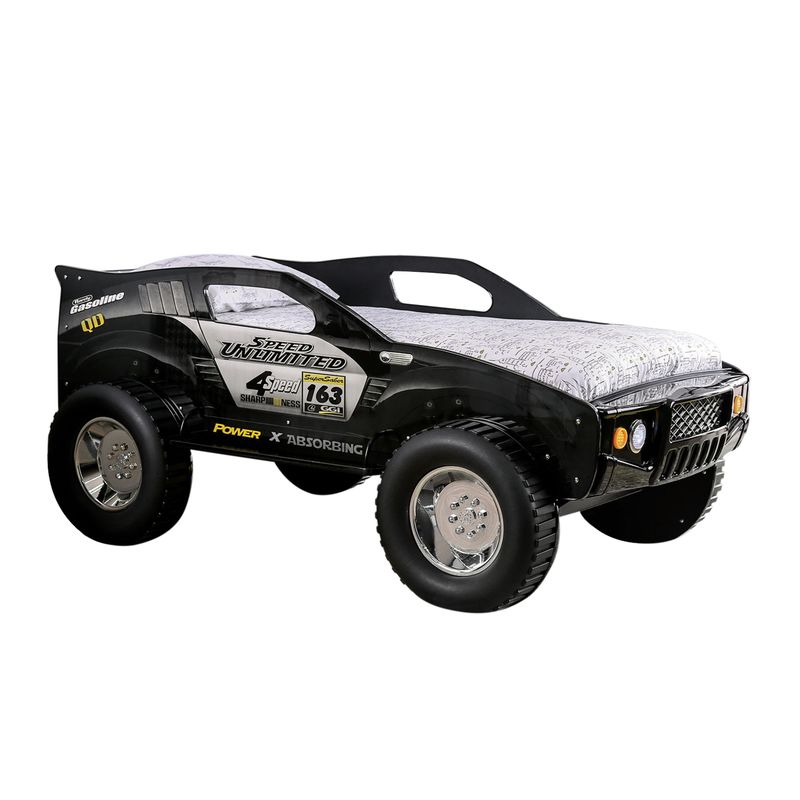 Furniture of America Toto Twin-size Black Off-road Car Bed with Wheels - Black/Silver/Yellow