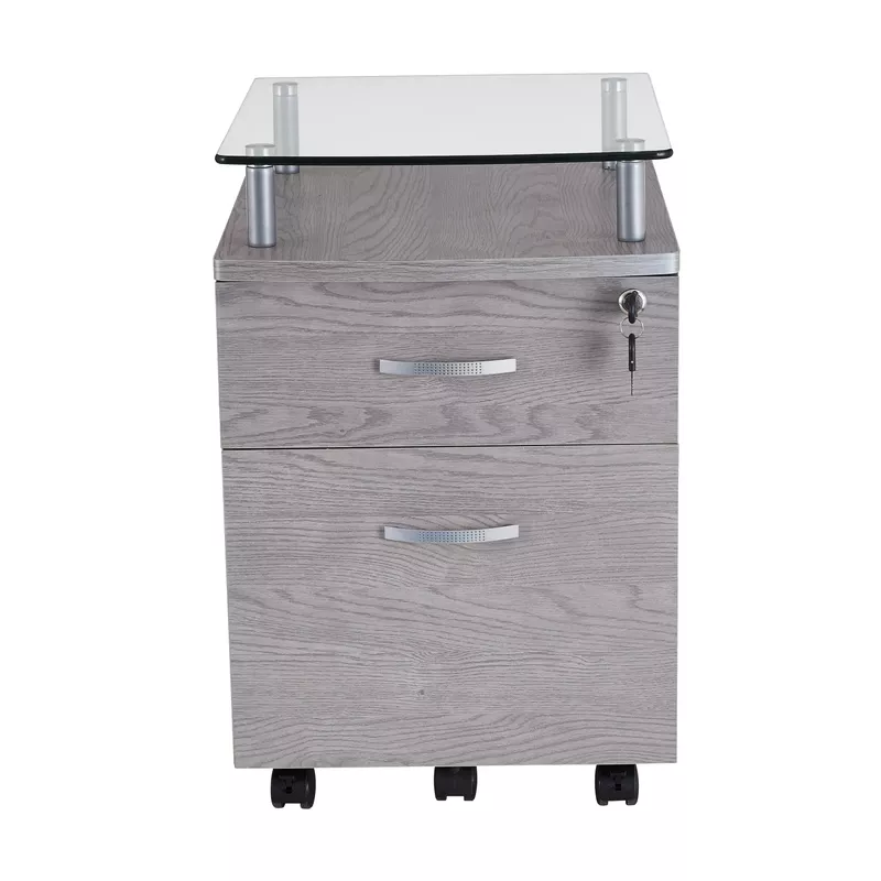 Rolling File Cabinet with Glass Top, Grey