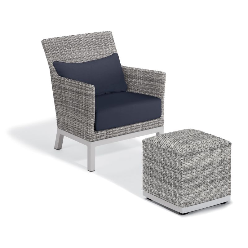 Oxford Garden Argento Resin Wicker Club Chair and Pouf - Midnight Blue Polyester Cushion and Pillow