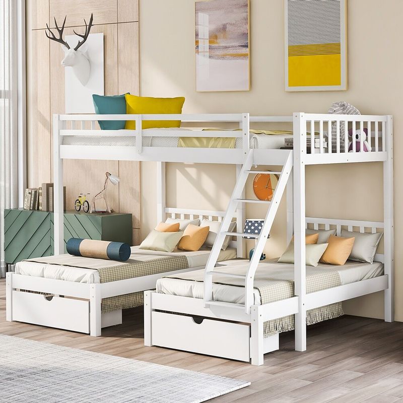 Rent to own Multi-functional Wood Triple Bunk Bed with Drawers and ...