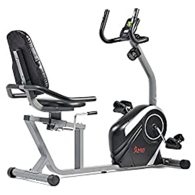 Sunny Health & Fitness Magnetic Recumbent Exercise Bike, Pulse Rate Monitoring, 300 lb Capacity, Digital Monitor and Quick Adjustable...