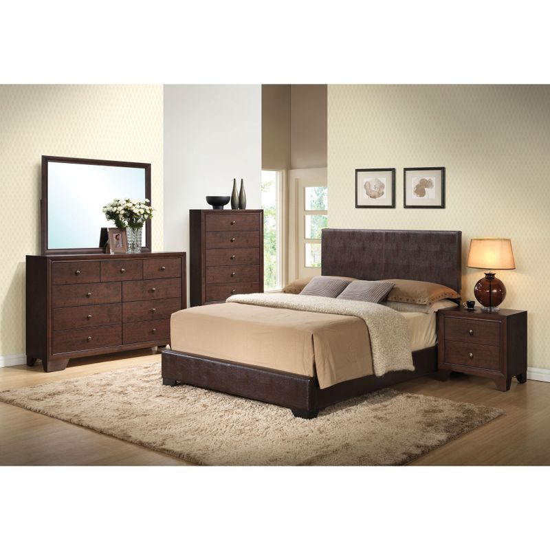 Acme Furniture Ireland Brown Faux Leather 4-Piece Espresso Bedroom Set - 4-Piece Full Set