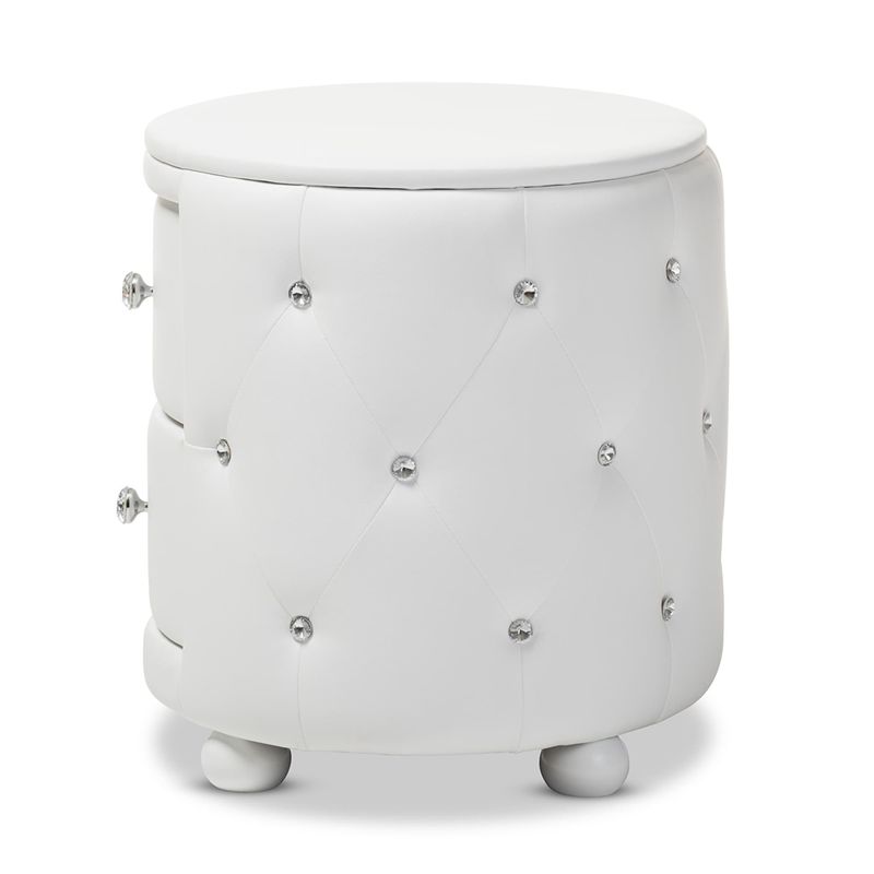 Baxton Studio Davina Hollywood Glamour Style Oval 2-drawer White Faux Leather Upholstered Nightstand - Nightstand-White