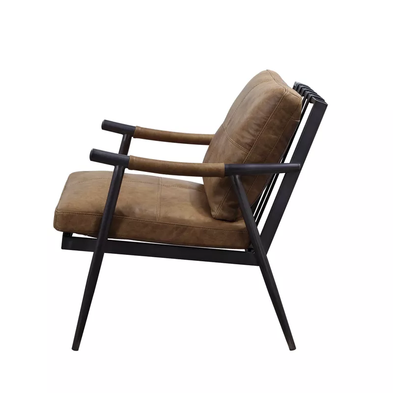 ACME Anzan Accent Chair, Berham Chestnut Top Grain Leather & Matt Iron Finish