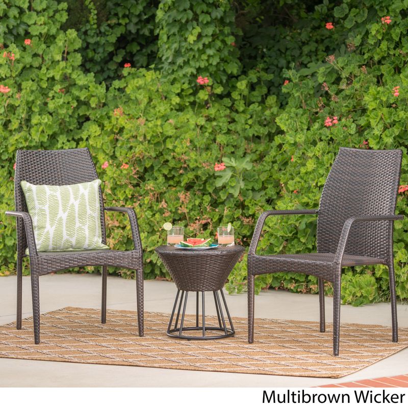 Whitney Outdoor 3-Piece Wicker Stacking Chair Chat Set by Christopher Knight Home - Multibrown