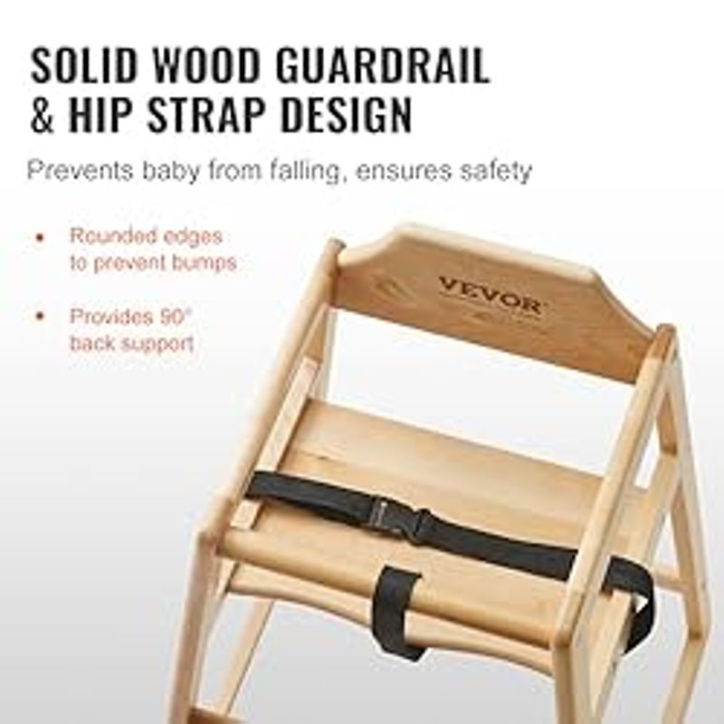 VEVOR Wooden Double Solid Wood Feeding, Eat & Grow Portable High, Easy to Clean Baby Booster Seat, Compact Toddler Chair, Natural