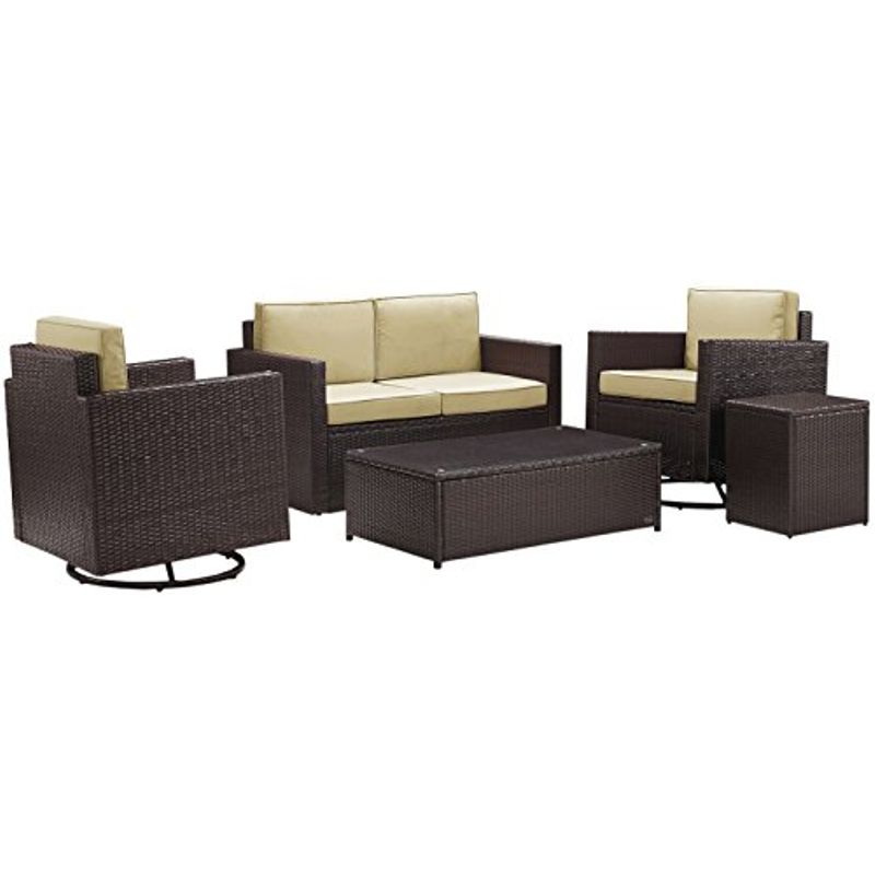 Crosley Furniture Palm Harbor 5-Piece Outdoor Wicker Conversation Set with Sand Cushions - Brown