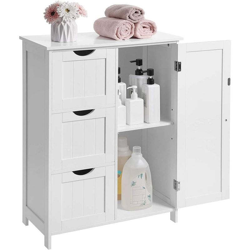 23.6 in. White Freestanding Bathroom Linen Cabinet with 3-Drawers - White - Wood Finish