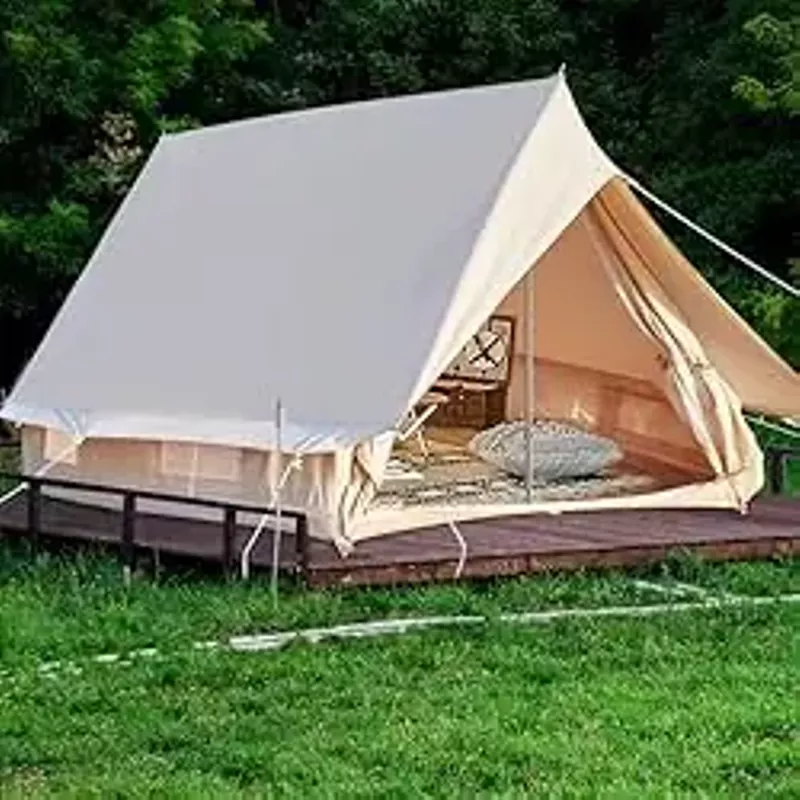 OTSUN Double Door Canvas Tent, 4-Person Rainproof Camping Bell Tent with Windows, All Season Glamping Tent, Easy Set-Up, Family-Friendly Tent and Ready for Thrills, Outdoor Luxury