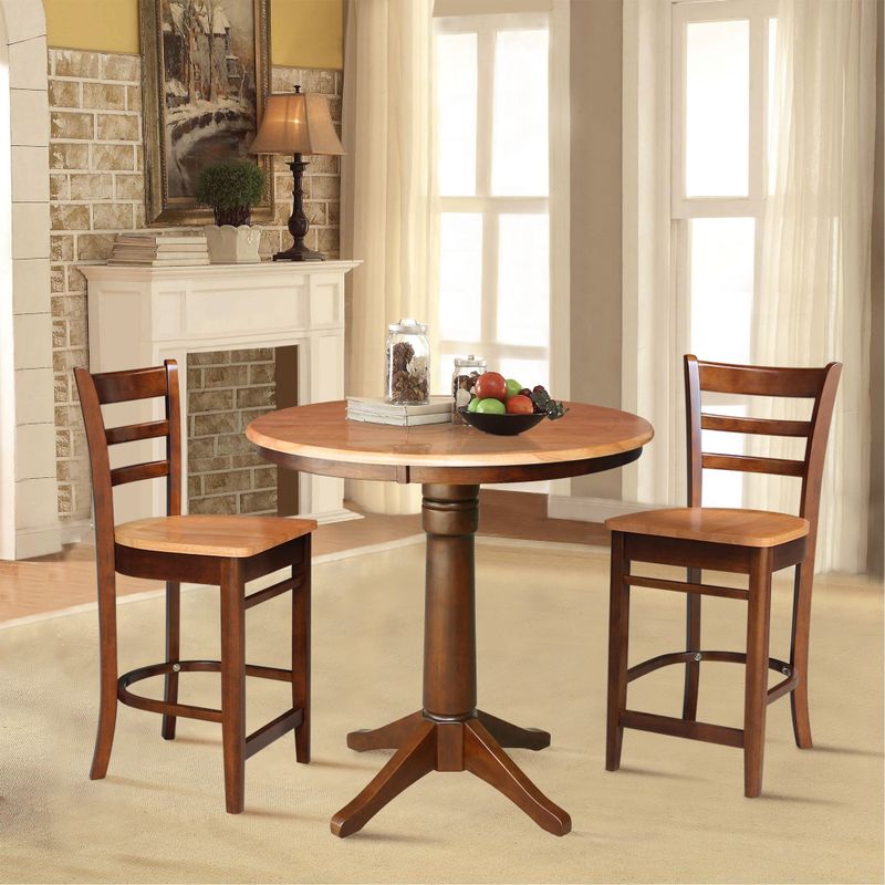 36" Round Top Pedestal Table with 2 Stools - Set of 3 - Cinnamon/Espresso