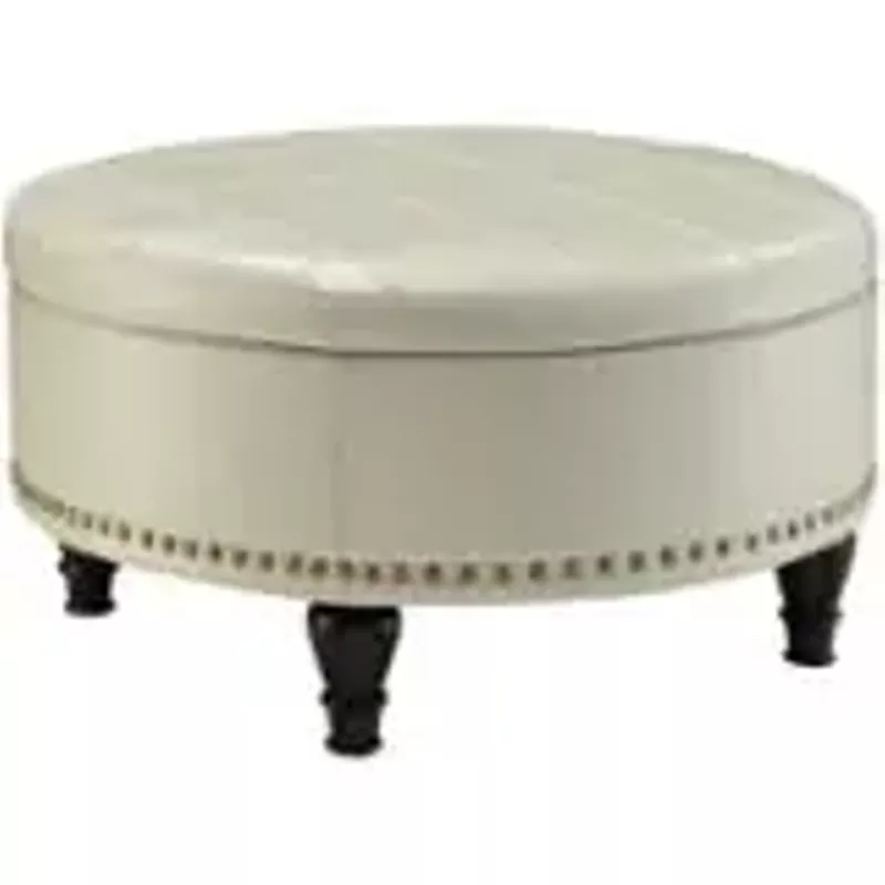 OSP Home Furnishings - Augusta Mid-Century Bonded Leather Ottoman With Inner Storage - Cream