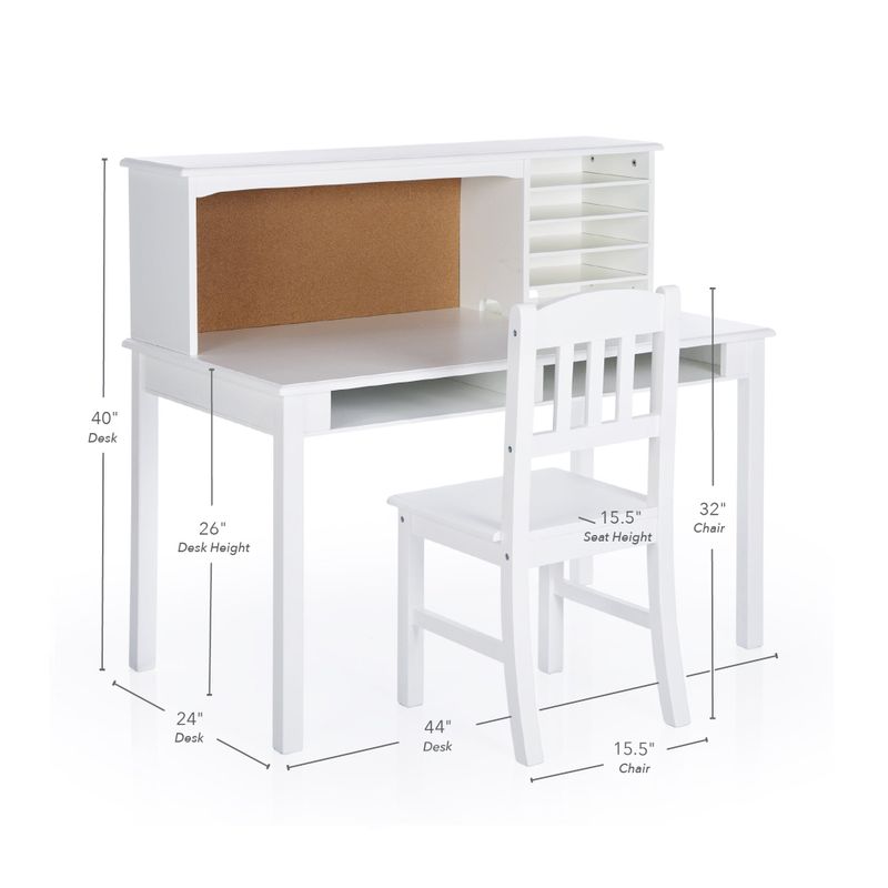 Guidecraft Media Desk Kid's Desk and Hutch with Chair - White