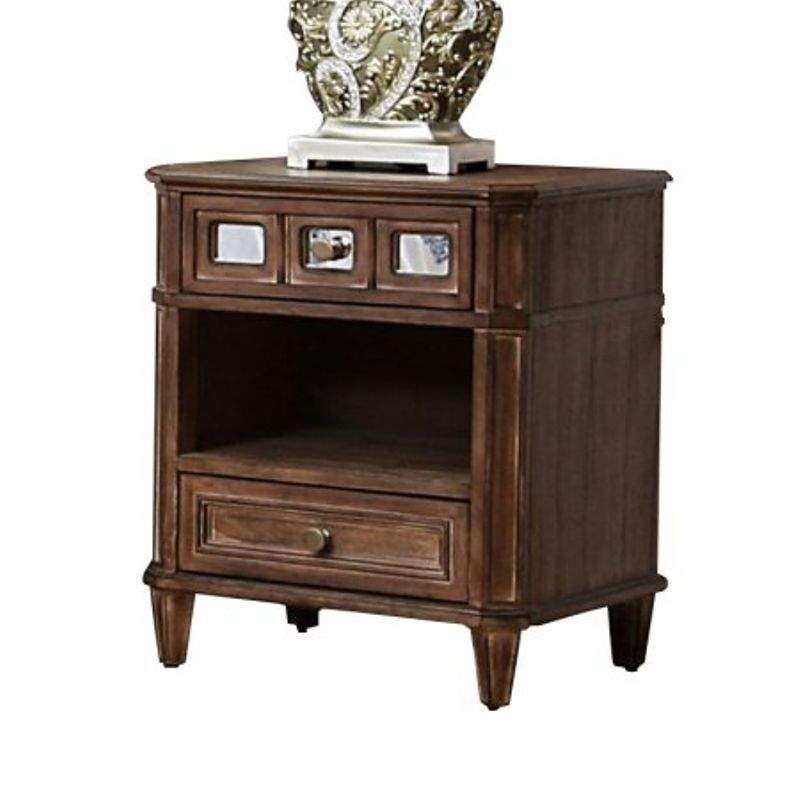 Furniture of America Ezra Mirrored 2 Drawer Nightstand in Rustic Oak