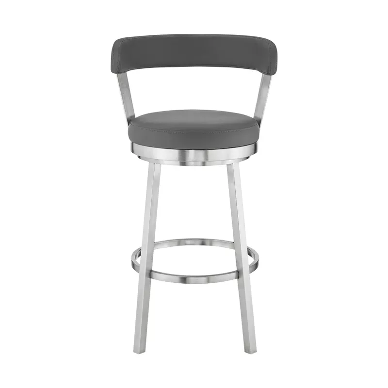 Bryant 30" Bar Height Swivel Bar Stool in Brushed Stainless Steel Finish and Gray Faux Leather