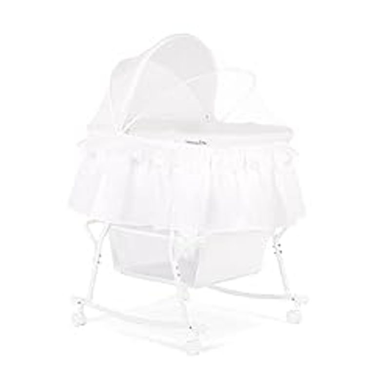 Dream On Me Lacy Portable 2-in-1 Bassinet & Cradle in White, Lightweight Baby Bassinet with Storage Basket, Adjustable and Removable Canopy