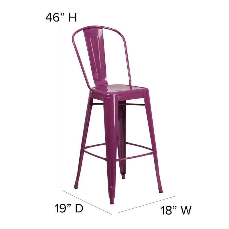 30'' High Metal Indoor-Outdoor Barstool with Back - 18"W x 19"D x 46"H - Copper