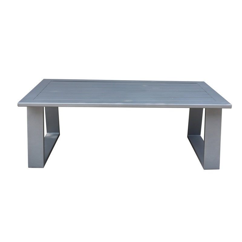 Marina 28x50 Inch Aluminum Coffee Table - Best Outdoor Patio Furniture - (w) 49.8 in. x (h) 17.91 in. x (d) 26.38 in. - wood grained