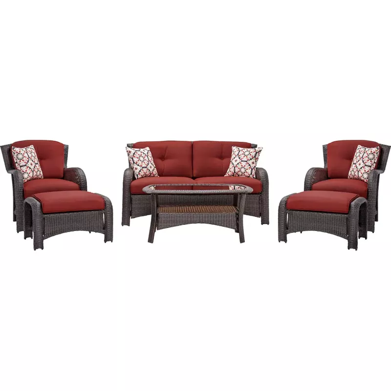 Hanover - Strathmere 6-Piece Rectangular Patio Set - Crimson Red/Brown