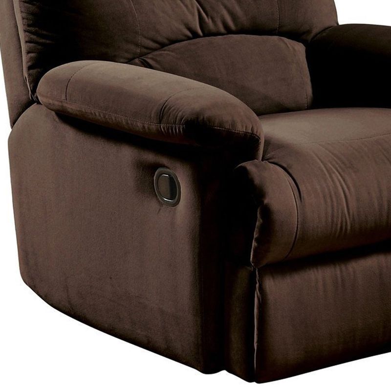 Fabric Upholstered Metal Glider Recliner with Pull Out Handle, Brown