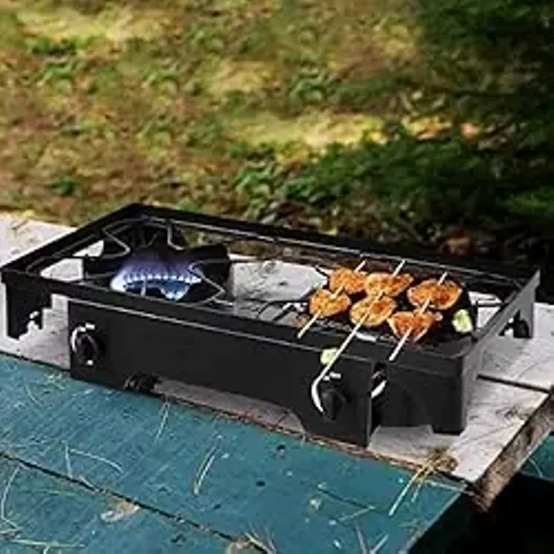 Renatone Outdoor Stove, Two Burner Camp Stove, 150,000BTU Portable Propane Gas Cooker w/Detachable Legs, Ideal for Camping Picnic Home Cooking