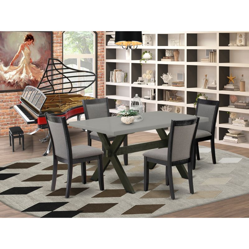 Dining Set - A Kitchen Table with Cross Base and Dark Gotham Grey Dining Chairs - Wire Brushed Black (Pieces Option) - X696MZ650-6
