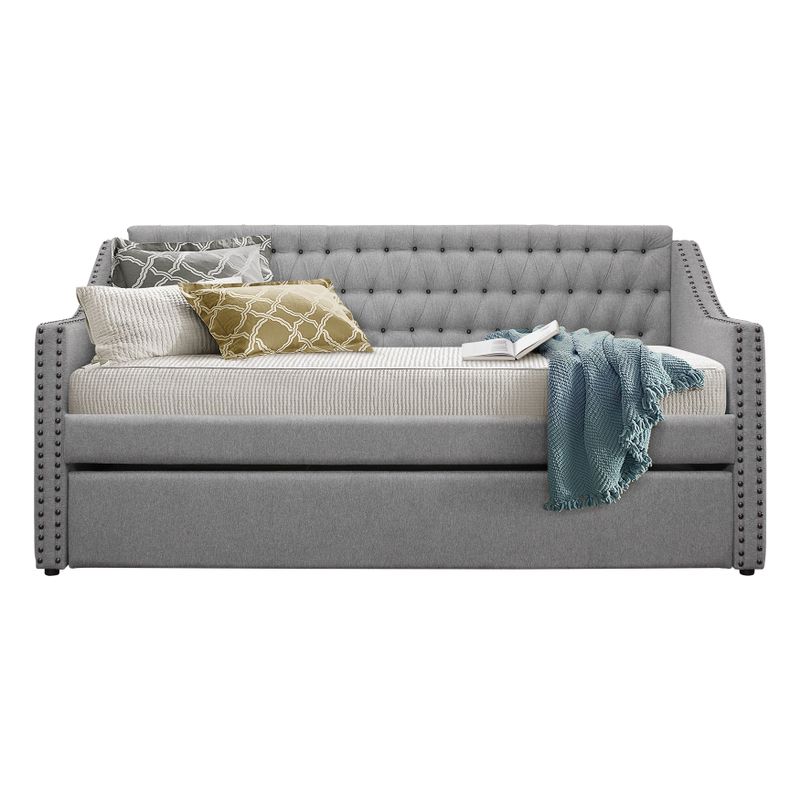 Emile Upholstered Daybed with Trundle - Grey