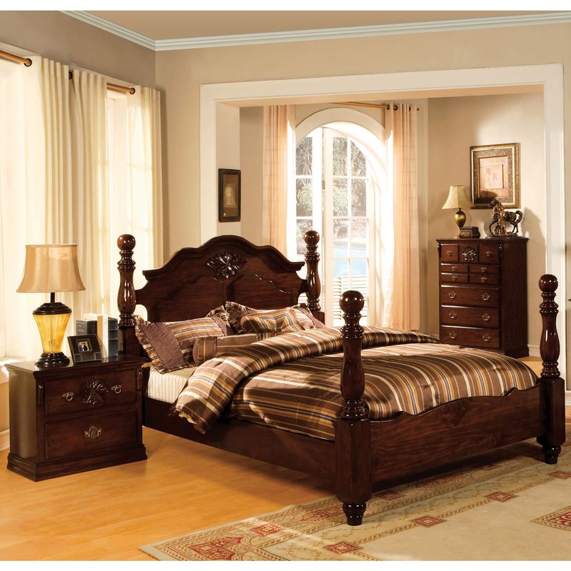 Furniture of America Weston Traditional 2-piece Glossy Dark Pine Poster Bedroom Set - Cal. King