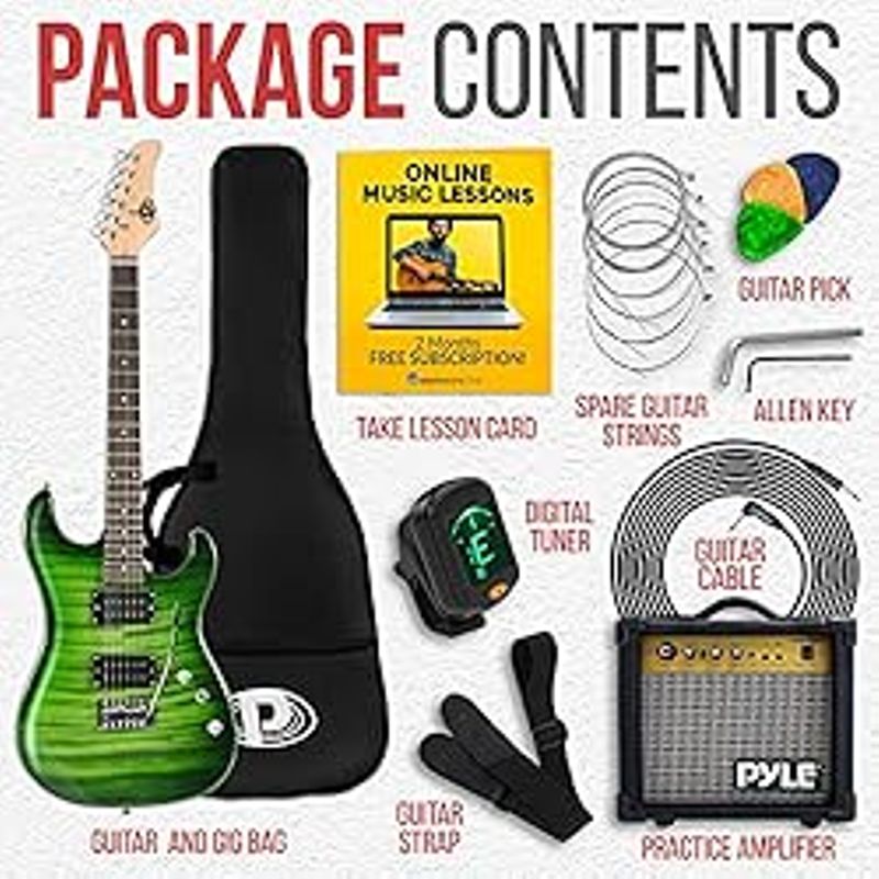 Pyle Electric Guitar Kit with Amp, Full Size Instrument with Humbucker Pickups, Guitarra Electrica Amplifier and Beginner Bundle...