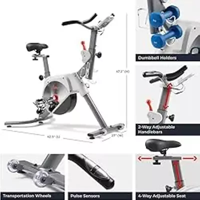 Sunny Health & Fitness Indoor Stationary Cycling Exercise Bike, Cardio Workout for Home, Digital Monitor, Pulse Sensor, with Optional Cadence Sensor and SunnyFit App Enhanced Bluetooth Connectivity