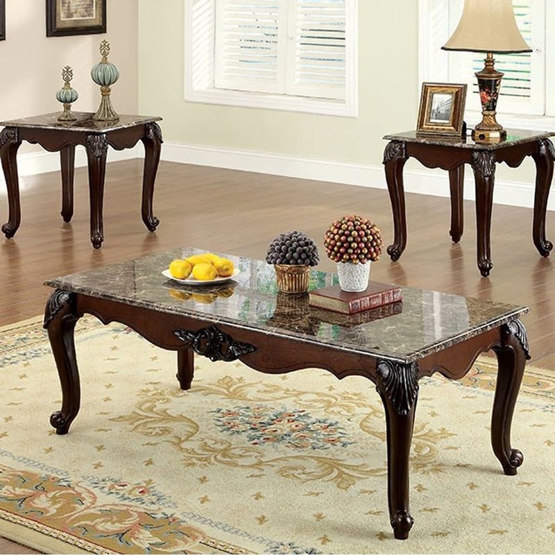 Colchester Traditional 3 Piece Coffee Table Set, Dark Cherry Finish