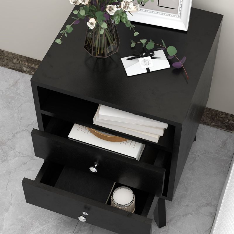 2-Drawer Nightstand with Open Shelves 15.75 in. D x 15.75 in. W x 22.6 in. H - Black
