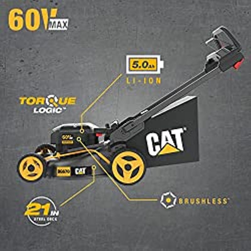 Caterpillar DG670 60V 21" Brushless Lawn Mower- 5.0Ah Battery & Charger Included, Black, Yellow